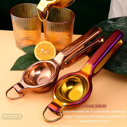 Manual Citrus Juicer Stainless Steel, Long Ergonomic Handle Lemon Squeezer Gold Finish