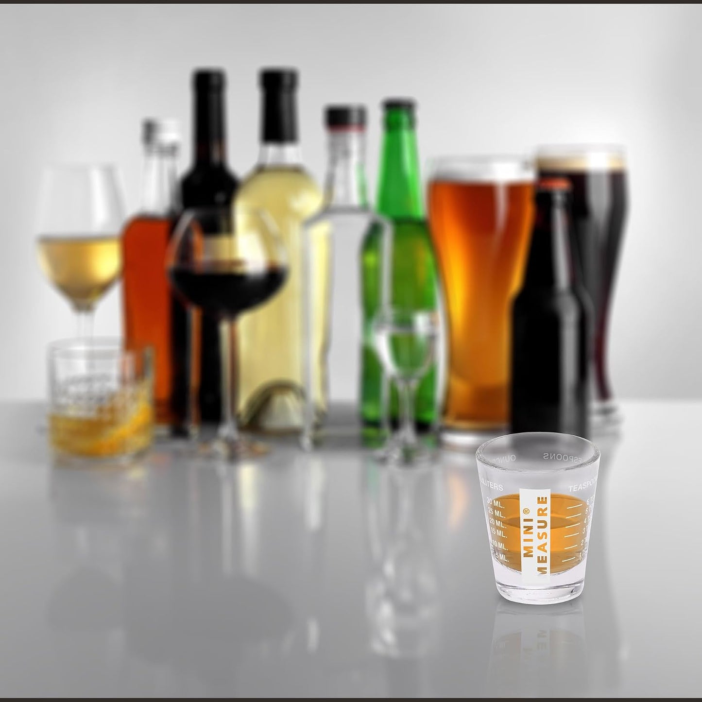 Mini Measure Heavy Glass, 20-Incremental Measurements Multi-Purpose Liquid and Dry Measuring Shot Glass, White