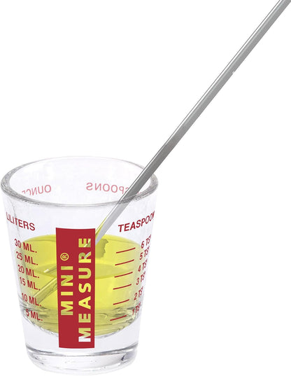 Mini Measure Heavy Glass, 20-Incremental Measurements Multi-Purpose Liquid and Dry Measuring Shot Glass, White