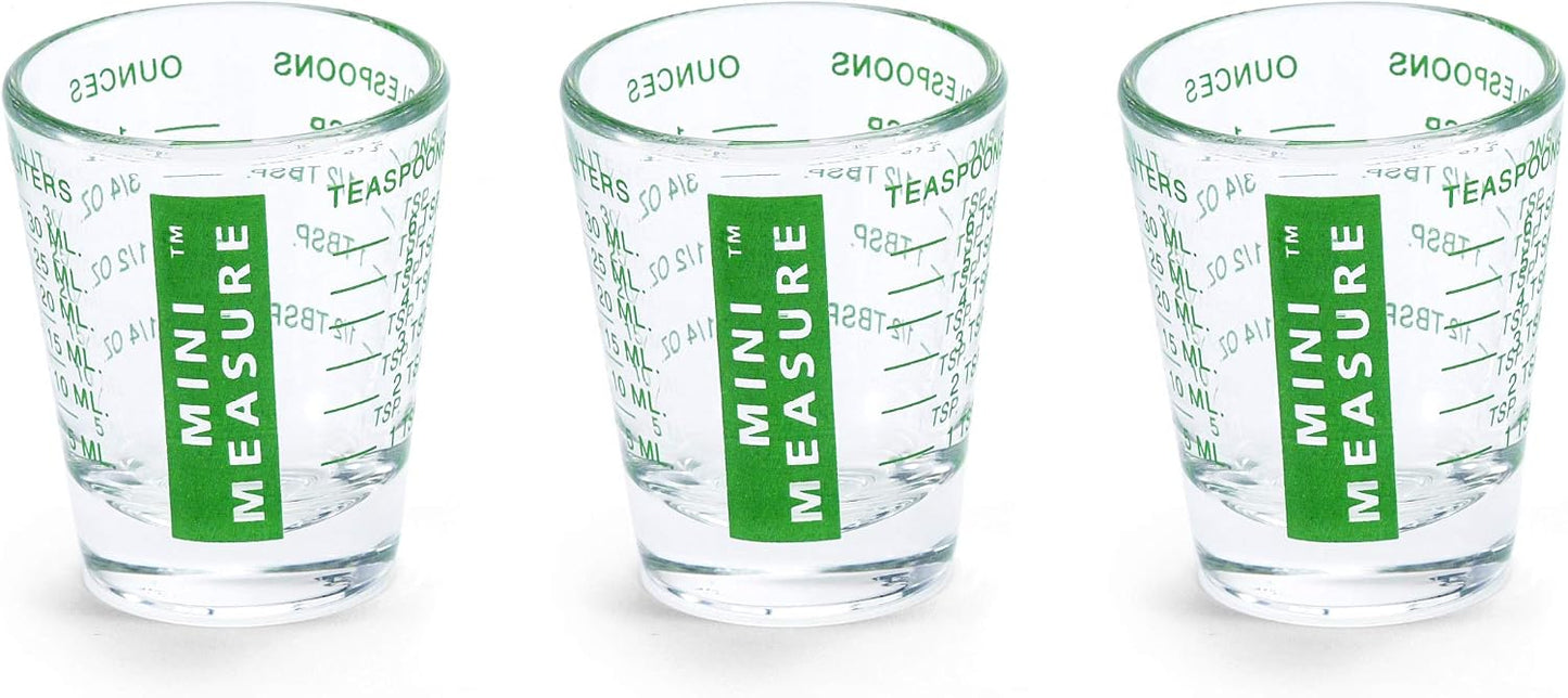 Mini Measure Heavy Glass, 20-Incremental Measurements Multi-Purpose Liquid and Dry Measuring Shot Glass, White