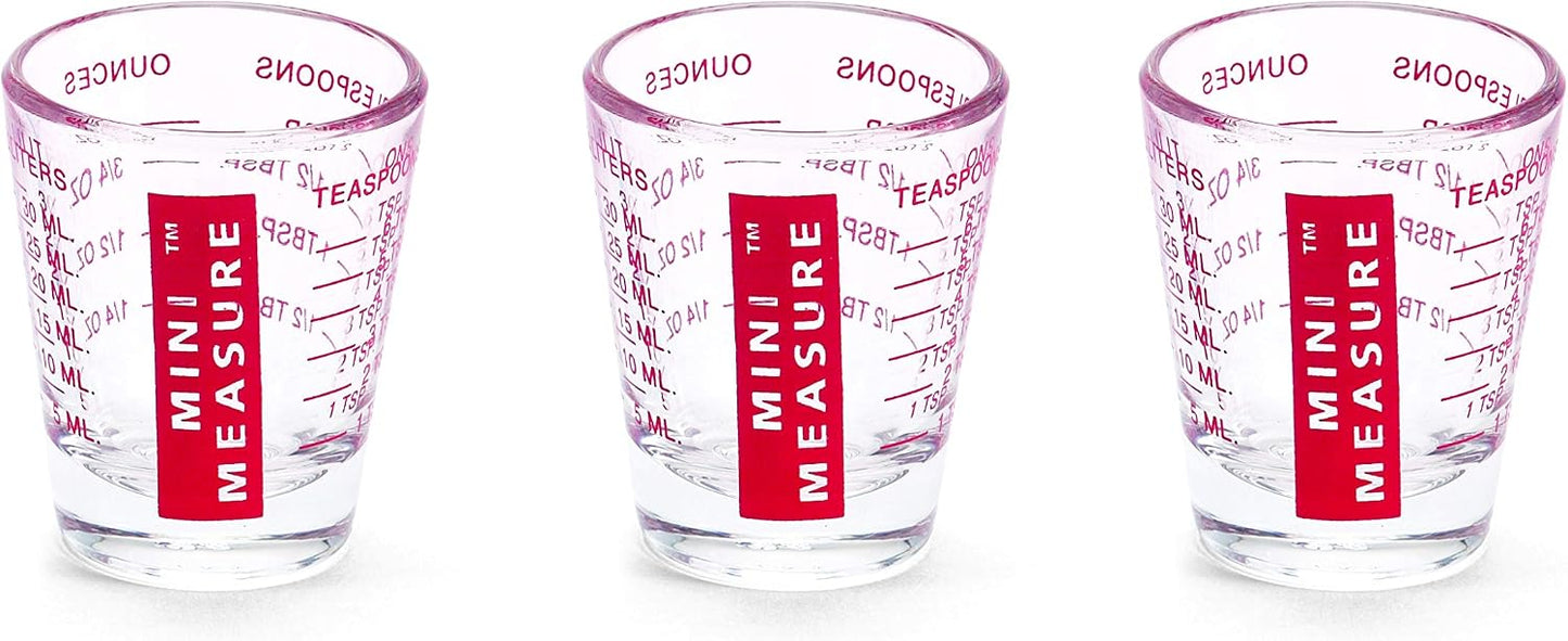 Mini Measure Heavy Glass, 20-Incremental Measurements Multi-Purpose Liquid and Dry Measuring Shot Glass, White