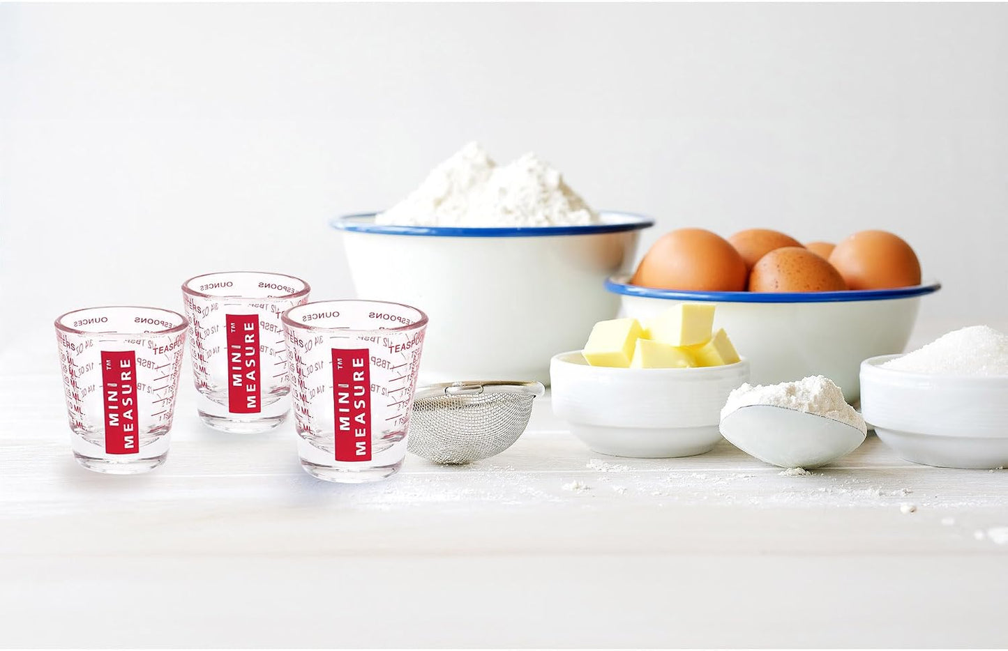 Mini Measure Heavy Glass, 20-Incremental Measurements Multi-Purpose Liquid and Dry Measuring Shot Glass, White