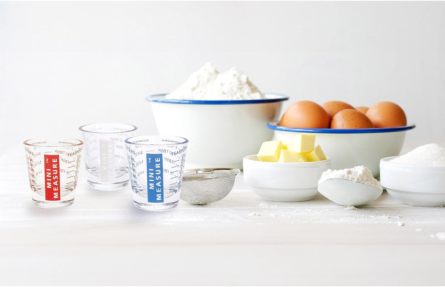 Mini Measure Heavy Glass, 20-Incremental Measurements Multi-Purpose Liquid and Dry Measuring Shot Glass, White