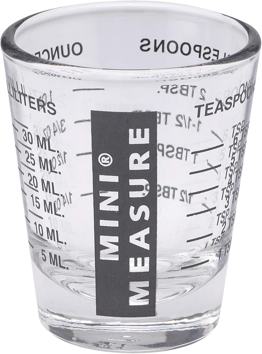 Mini Measure Heavy Glass, 20-Incremental Measurements Multi-Purpose Liquid and Dry Measuring Shot Glass, White