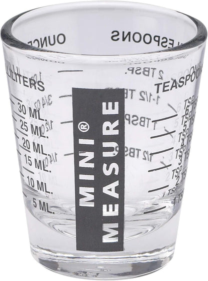 Mini Measure Heavy Glass, 20-Incremental Measurements Multi-Purpose Liquid and Dry Measuring Shot Glass, White