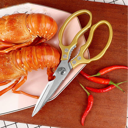 AWinjoy Kitchen Scissors, Heavy Duty Sharp Shears Dishwasher Safe, Kitchen Accessories Cooking Shears for Meat Chicken Fish Poultry Herb Bread (gold)