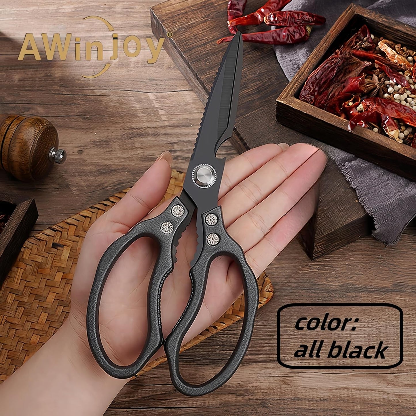 AWinjoy Kitchen Scissors, Heavy Duty Sharp Shears Dishwasher Safe, Kitchen Accessories Cooking Shears for Meat Chicken Fish Poultry Herb Bread (gold)