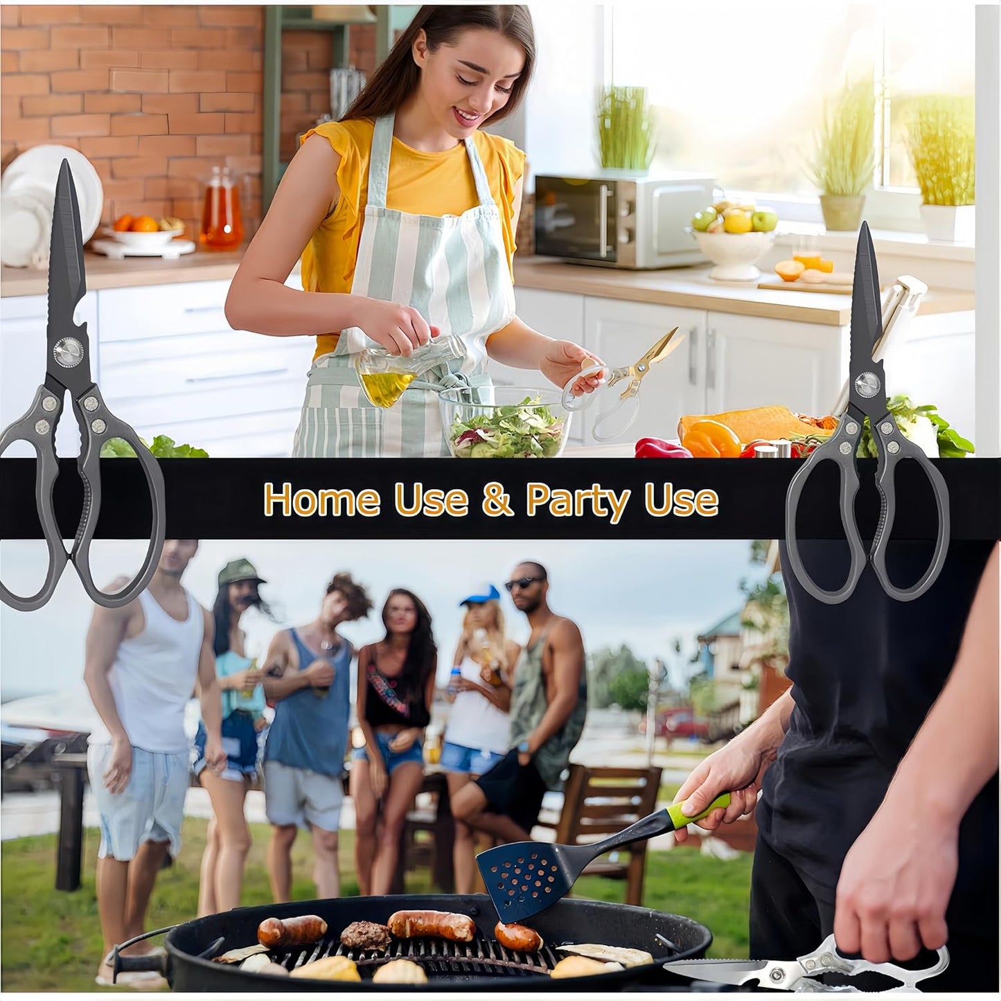 AWinjoy Kitchen Scissors, Heavy Duty Sharp Shears Dishwasher Safe, Kitchen Accessories Cooking Shears for Meat Chicken Fish Poultry Herb Bread (gold)