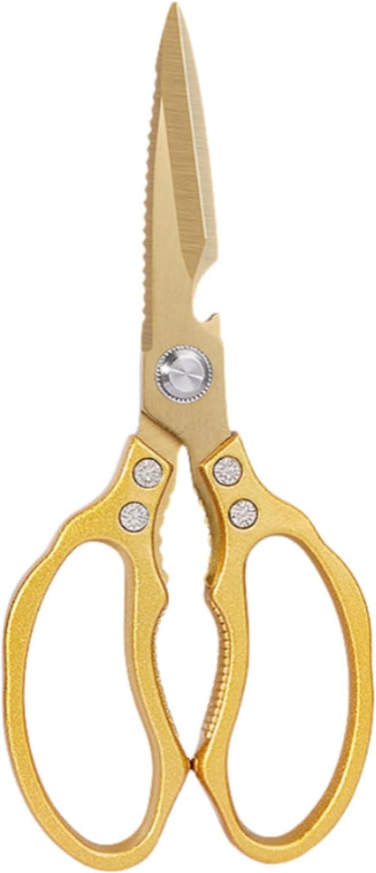 AWinjoy Kitchen Scissors, Heavy Duty Sharp Shears Dishwasher Safe, Kitchen Accessories Cooking Shears for Meat Chicken Fish Poultry Herb Bread (gold)