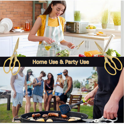 AWinjoy Kitchen Scissors, Heavy Duty Sharp Shears Dishwasher Safe, Kitchen Accessories Cooking Shears for Meat Chicken Fish Poultry Herb Bread (gold)