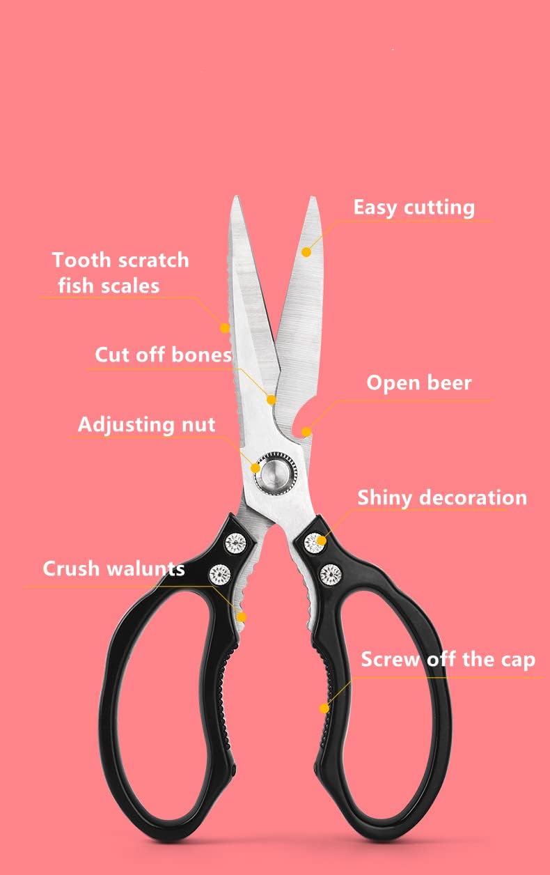 AWinjoy Kitchen Scissors, Heavy Duty Sharp Shears Dishwasher Safe, Kitchen Accessories Cooking Shears for Meat Chicken Fish Poultry Herb Bread (gold)