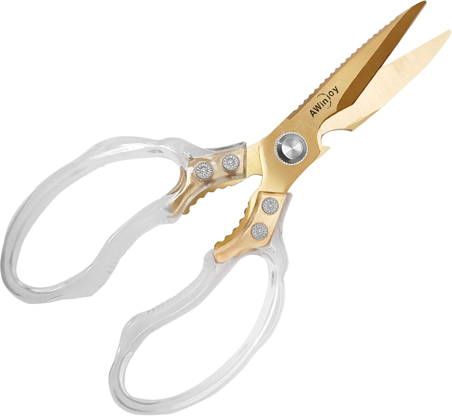 AWinjoy Kitchen Scissors, Heavy Duty Sharp Shears Dishwasher Safe, Kitchen Accessories Cooking Shears for Meat Chicken Fish Poultry Herb Bread (gold)