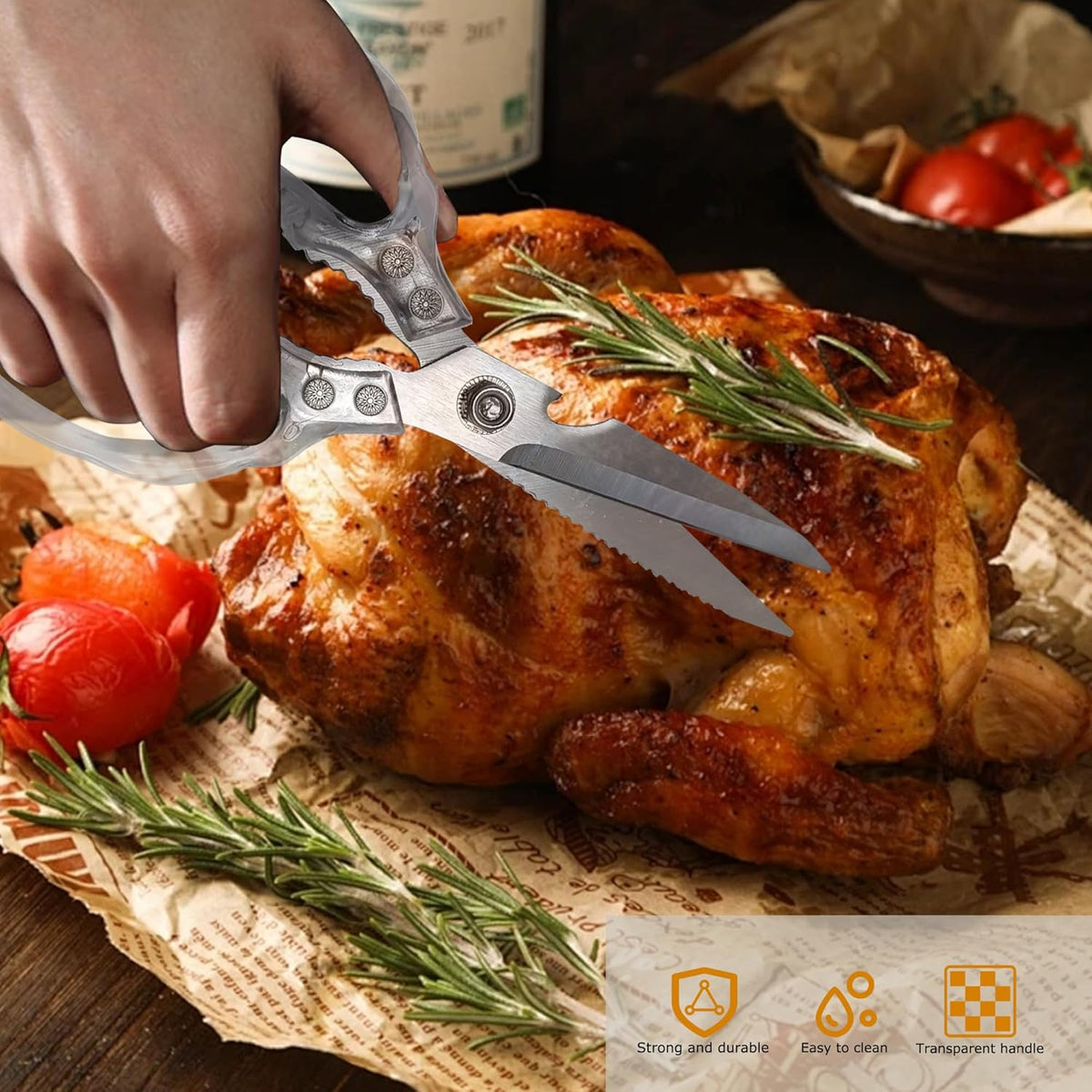 AWinjoy Kitchen Scissors, Heavy Duty Sharp Shears Dishwasher Safe, Kitchen Accessories Cooking Shears for Meat Chicken Fish Poultry Herb Bread (gold)