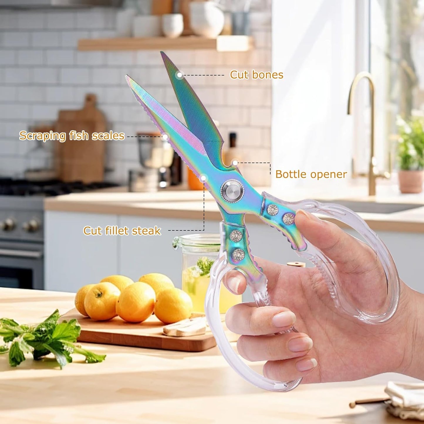 AWinjoy Kitchen Scissors, Heavy Duty Sharp Shears Dishwasher Safe, Kitchen Accessories Cooking Shears for Meat Chicken Fish Poultry Herb Bread (gold)