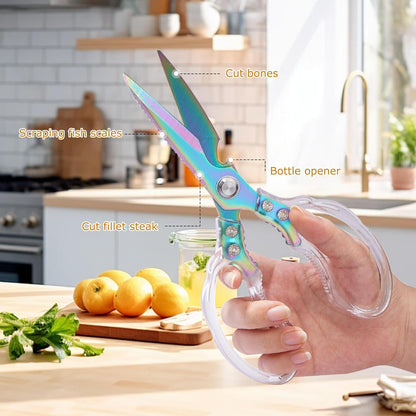 AWinjoy Kitchen Scissors, Heavy Duty Sharp Shears Dishwasher Safe, Kitchen Accessories Cooking Shears for Meat Chicken Fish Poultry Herb Bread (gold)