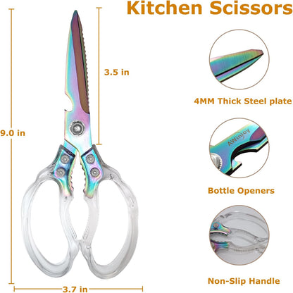 AWinjoy Kitchen Scissors, Heavy Duty Sharp Shears Dishwasher Safe, Kitchen Accessories Cooking Shears for Meat Chicken Fish Poultry Herb Bread (gold)