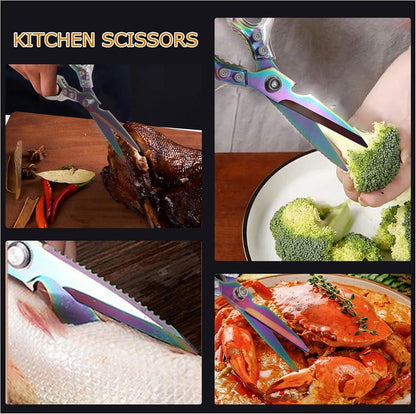 AWinjoy Kitchen Scissors, Heavy Duty Sharp Shears Dishwasher Safe, Kitchen Accessories Cooking Shears for Meat Chicken Fish Poultry Herb Bread (gold)