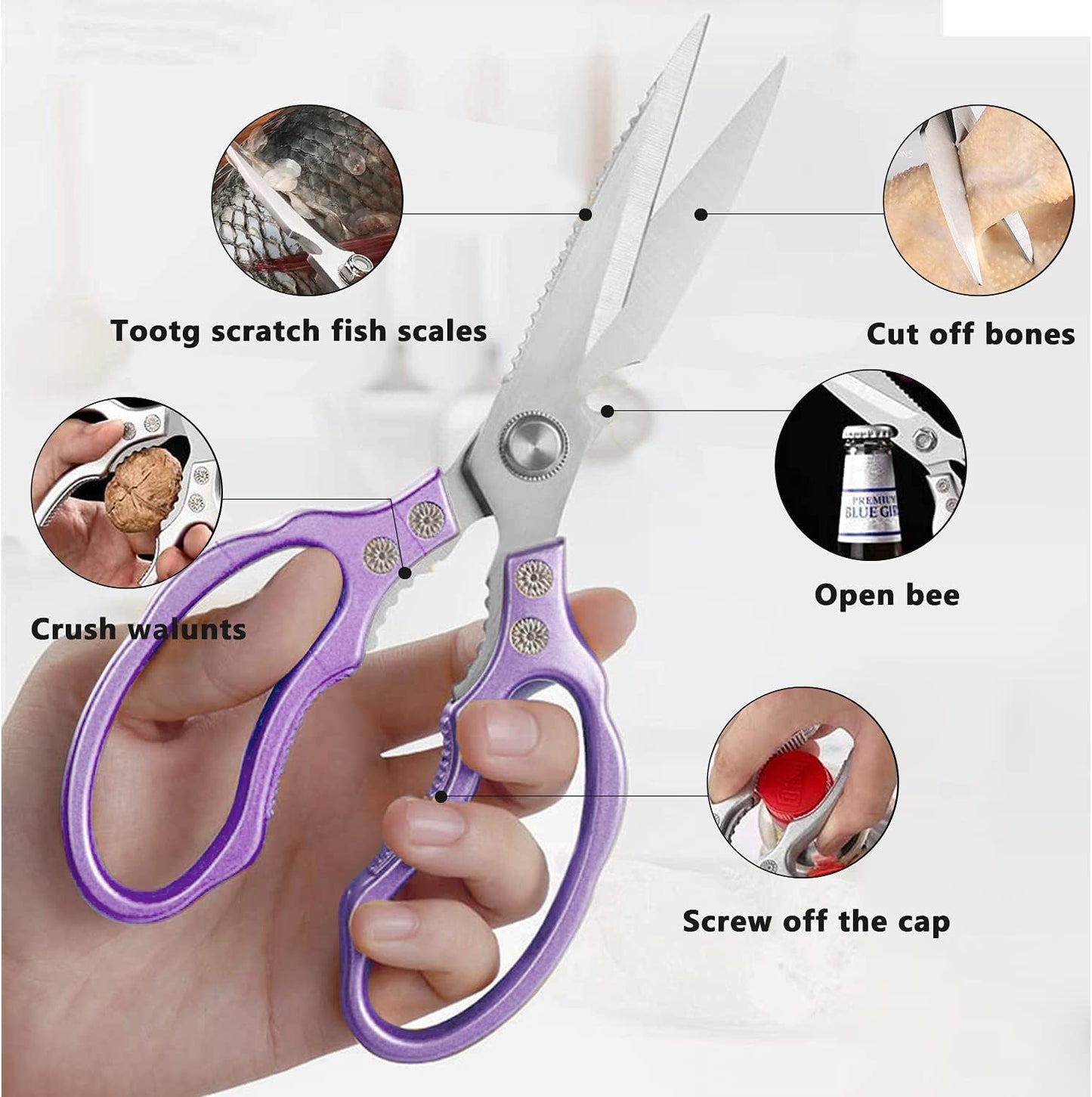 AWinjoy Kitchen Scissors, Heavy Duty Sharp Shears Dishwasher Safe, Kitchen Accessories Cooking Shears for Meat Chicken Fish Poultry Herb Bread (gold)
