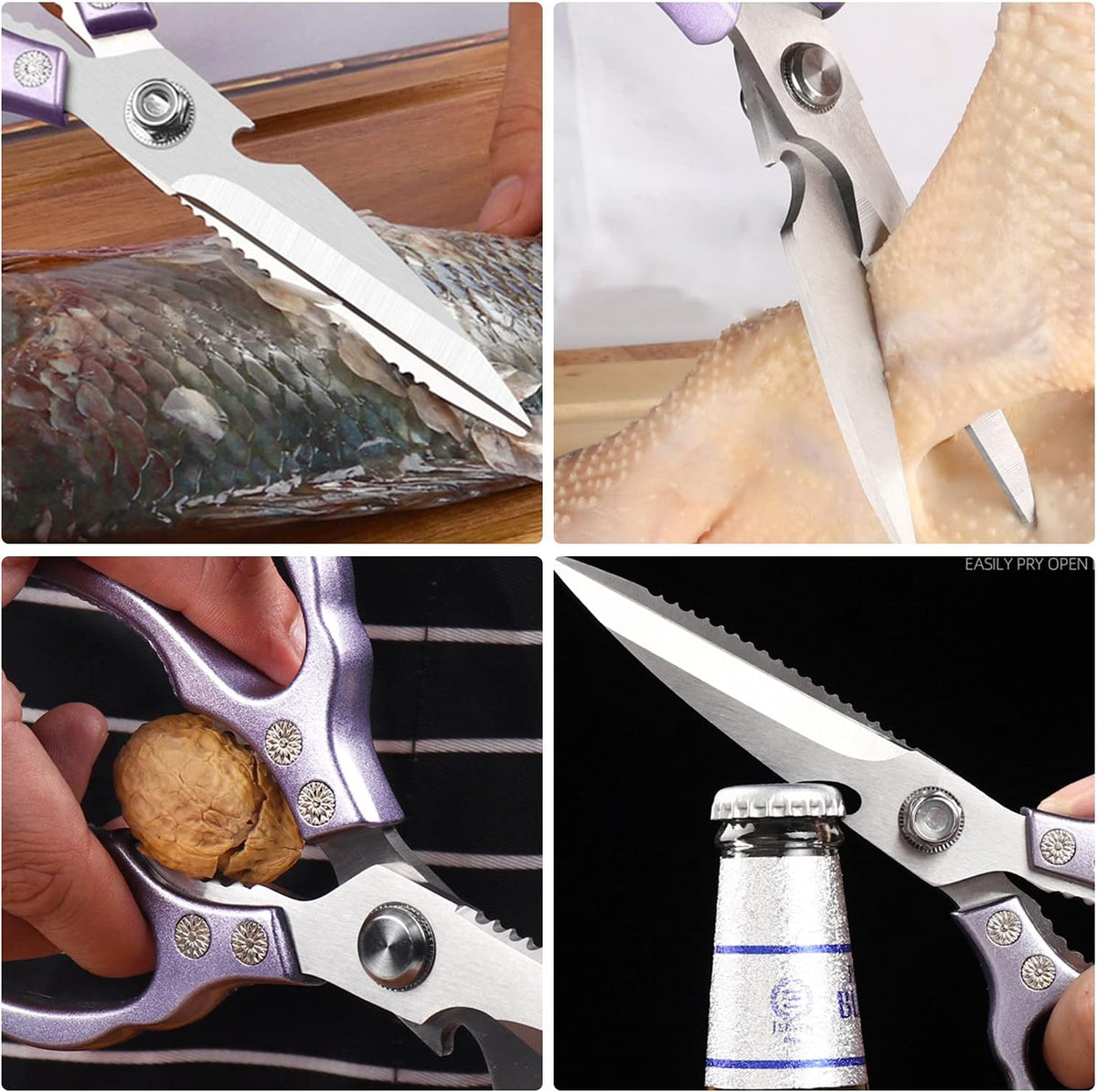 AWinjoy Kitchen Scissors, Heavy Duty Sharp Shears Dishwasher Safe, Kitchen Accessories Cooking Shears for Meat Chicken Fish Poultry Herb Bread (gold)