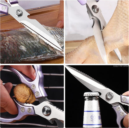 AWinjoy Kitchen Scissors, Heavy Duty Sharp Shears Dishwasher Safe, Kitchen Accessories Cooking Shears for Meat Chicken Fish Poultry Herb Bread (gold)