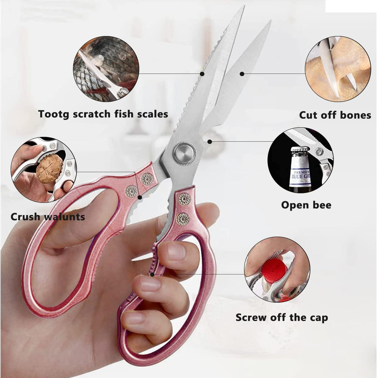 AWinjoy Kitchen Scissors, Heavy Duty Sharp Shears Dishwasher Safe, Kitchen Accessories Cooking Shears for Meat Chicken Fish Poultry Herb Bread (gold)