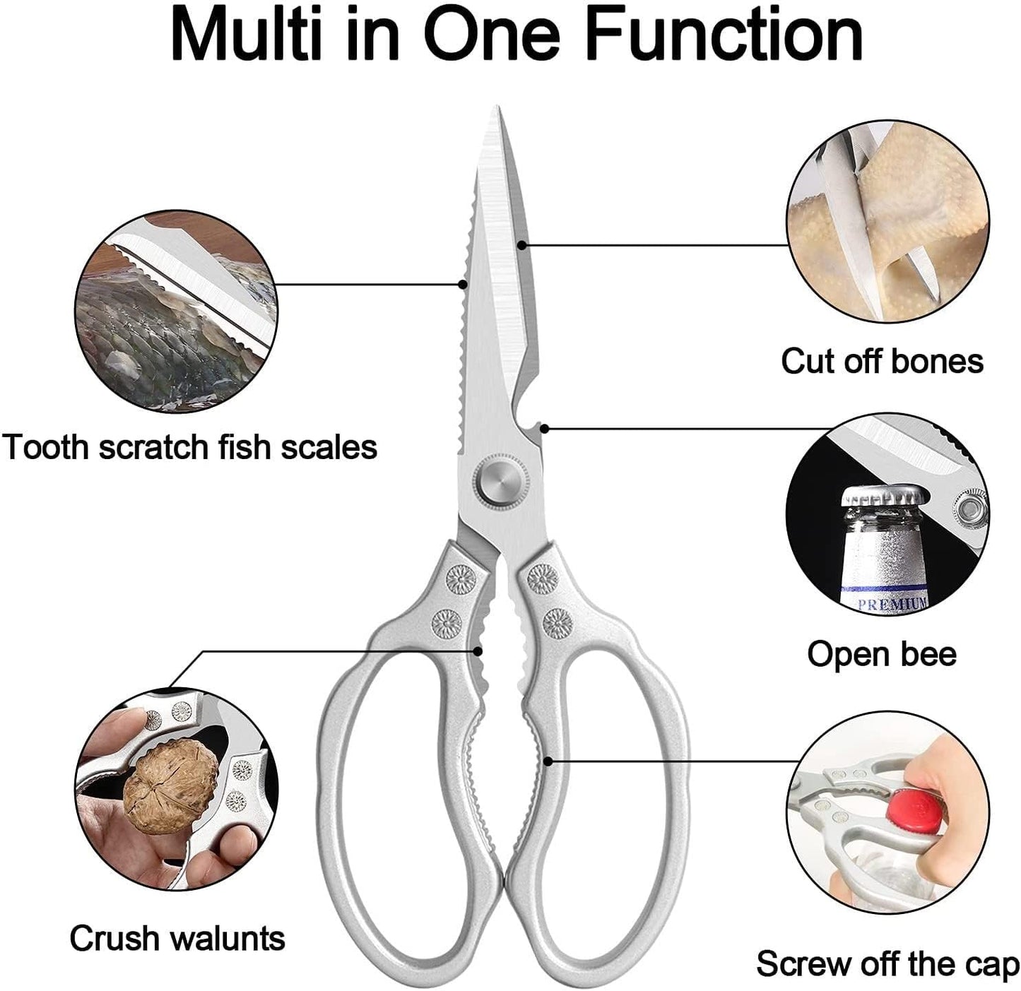 AWinjoy Kitchen Scissors, Heavy Duty Sharp Shears Dishwasher Safe, Kitchen Accessories Cooking Shears for Meat Chicken Fish Poultry Herb Bread (gold)