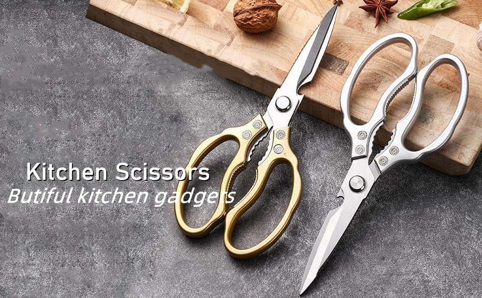 AWinjoy Kitchen Scissors, Heavy Duty Sharp Shears Dishwasher Safe, Kitchen Accessories Cooking Shears for Meat Chicken Fish Poultry Herb Bread (gold)