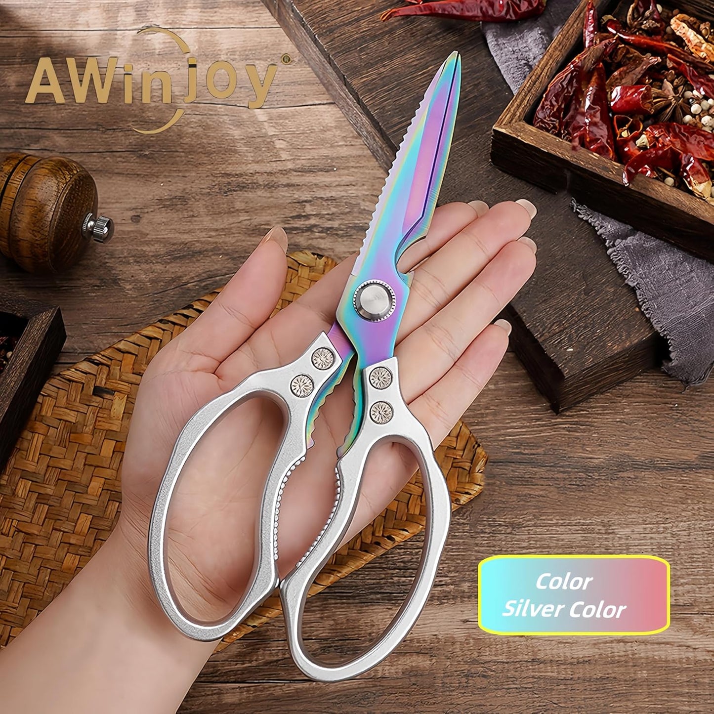 AWinjoy Kitchen Scissors, Heavy Duty Sharp Shears Dishwasher Safe, Kitchen Accessories Cooking Shears for Meat Chicken Fish Poultry Herb Bread (gold)