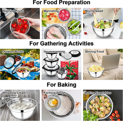 Mixing Bowls, Stainless Steel Salad Mixing Bowl with Lid & Grater Set