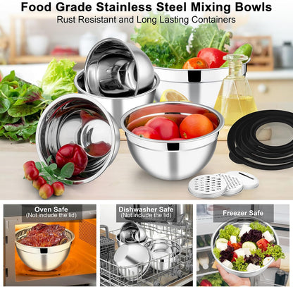 Mixing Bowls, Stainless Steel Salad Mixing Bowl with Lid & Grater Set