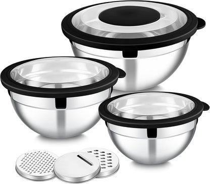 Mixing Bowls, Stainless Steel Salad Mixing Bowl with Lid & Grater Set