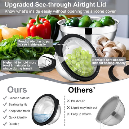 Mixing Bowls, Stainless Steel Salad Mixing Bowl with Lid & Grater Set