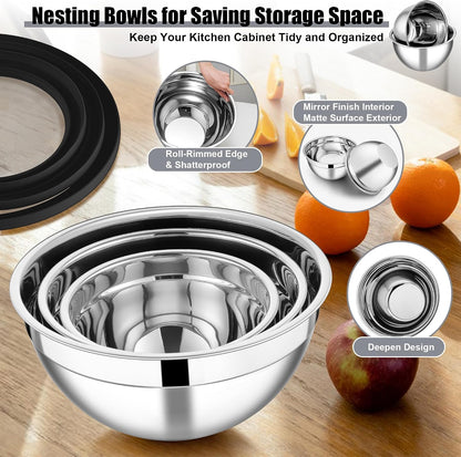 Mixing Bowls, Stainless Steel Salad Mixing Bowl with Lid & Grater Set