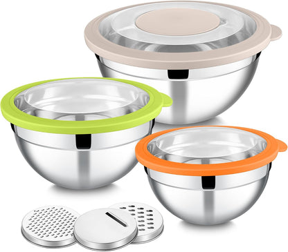 Mixing Bowls, Stainless Steel Salad Mixing Bowl with Lid & Grater Set