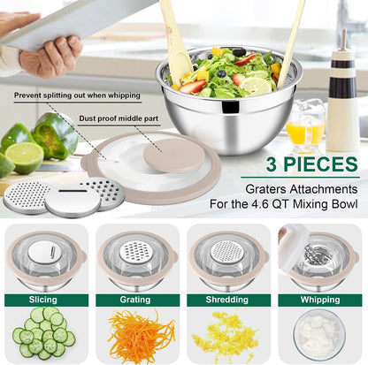 Mixing Bowls, Stainless Steel Salad Mixing Bowl with Lid & Grater Set