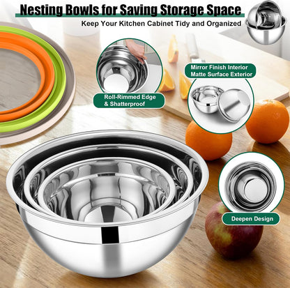 Mixing Bowls, Stainless Steel Salad Mixing Bowl with Lid & Grater Set