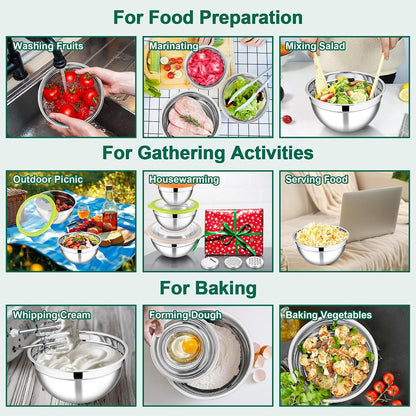 Mixing Bowls, Stainless Steel Salad Mixing Bowl with Lid & Grater Set