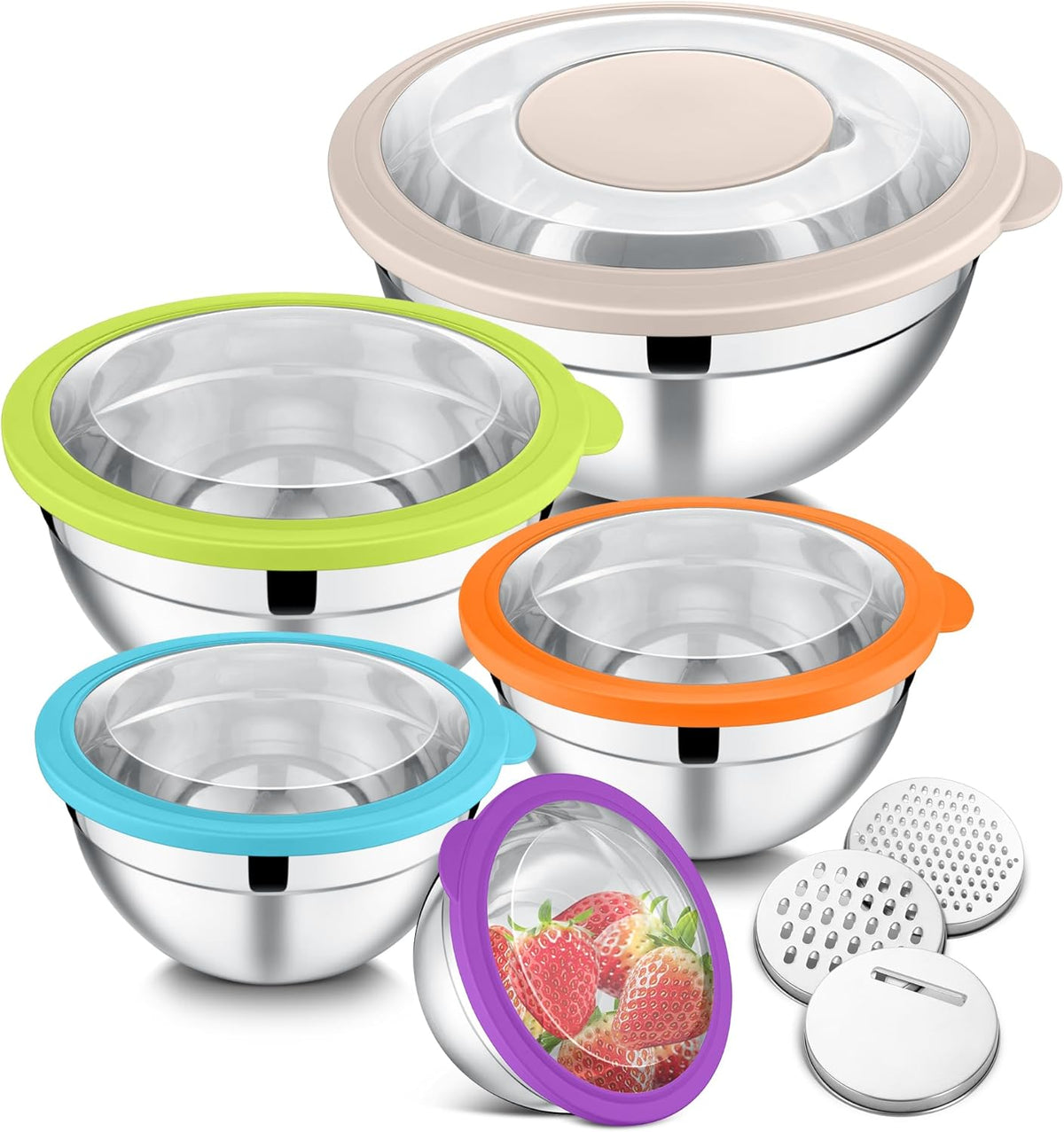 Mixing Bowls, Stainless Steel Salad Mixing Bowl with Lid & Grater Set