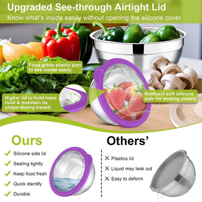 Mixing Bowls, Stainless Steel Salad Mixing Bowl with Lid & Grater Set
