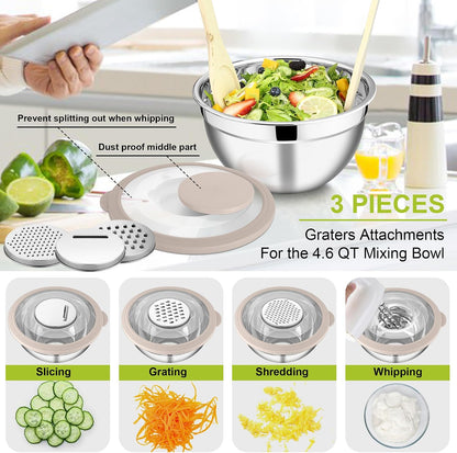 Mixing Bowls, Stainless Steel Salad Mixing Bowl with Lid & Grater Set