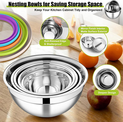 Mixing Bowls, Stainless Steel Salad Mixing Bowl with Lid & Grater Set