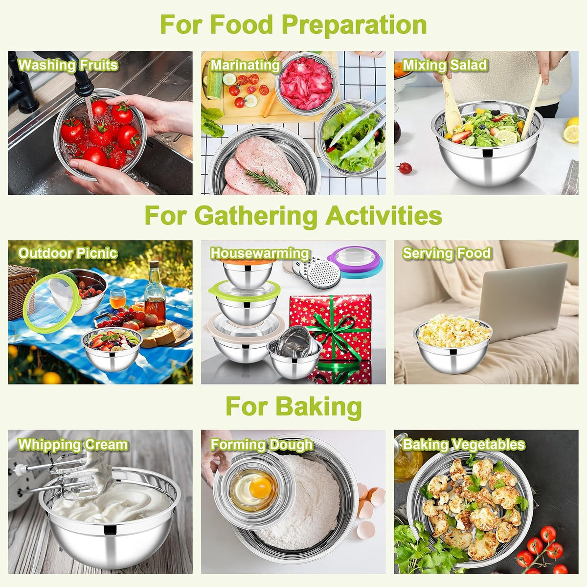 Mixing Bowls, Stainless Steel Salad Mixing Bowl with Lid & Grater Set