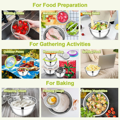 Mixing Bowls, Stainless Steel Salad Mixing Bowl with Lid & Grater Set