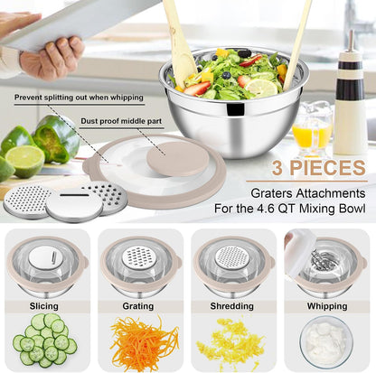 Mixing Bowls, Stainless Steel Salad Mixing Bowl with Lid & Grater Set