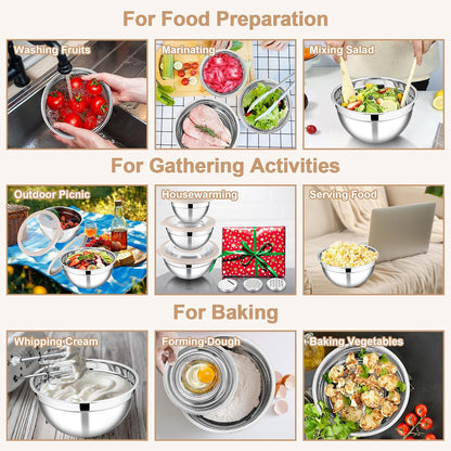 Mixing Bowls, Stainless Steel Salad Mixing Bowl with Lid & Grater Set