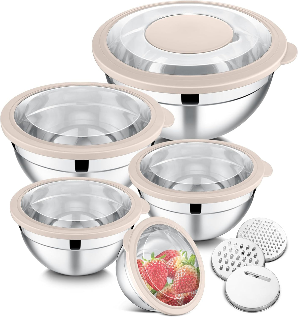 Mixing Bowls, Stainless Steel Salad Mixing Bowl with Lid & Grater Set
