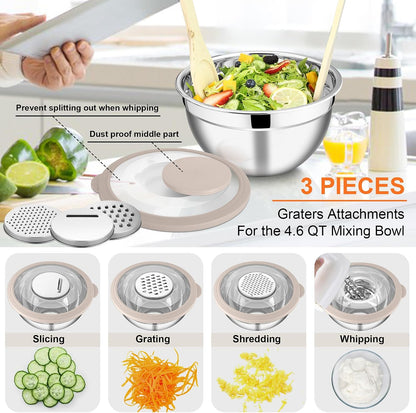 Mixing Bowls, Stainless Steel Salad Mixing Bowl with Lid & Grater Set