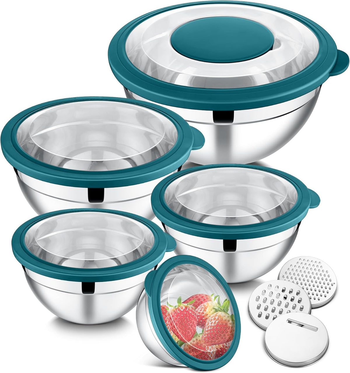 Mixing Bowls, Stainless Steel Salad Mixing Bowl with Lid & Grater Set