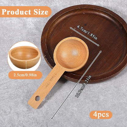 4 PCS Wooden Measuring Spoons Coffee Measuring Scoop Wooden Scoops for Jars 1 Tablespoon Beech Coffee Scoop Small Sugar Scoops for Canister for Ground Coffees Beans Sugar Tea Bath Salt Containers