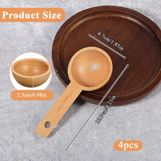 4 PCS Wooden Measuring Spoons Coffee Measuring Scoop Wooden Scoops for Jars 1 Tablespoon Beech Coffee Scoop Small Sugar Scoops for Canister for Ground Coffees Beans Sugar Tea Bath Salt Containers